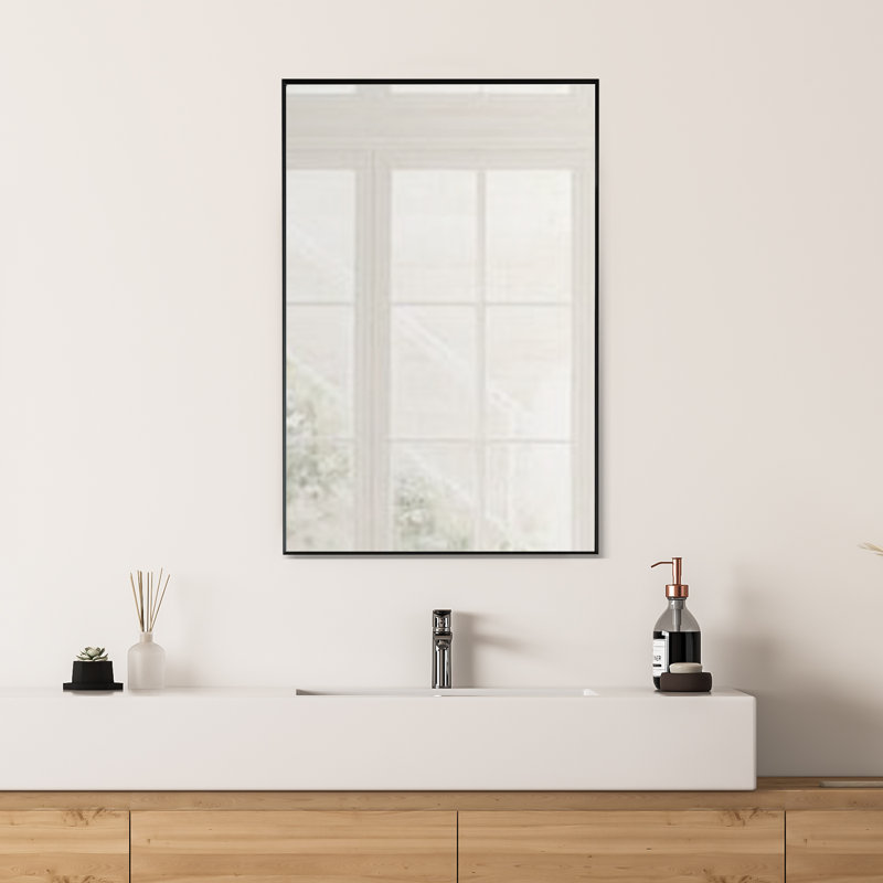 Metal Flat Wall Mirror, 36" H x 24" W, Black