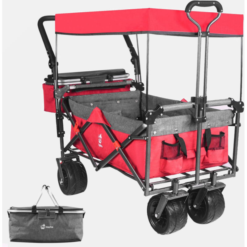 Chariots pliables avec wagons de 140 L pliables avec auvent amovible, chariot pliable avec roues pour tout-terrain avec frein, chariot pliable avec sac isotherme, pour le camping