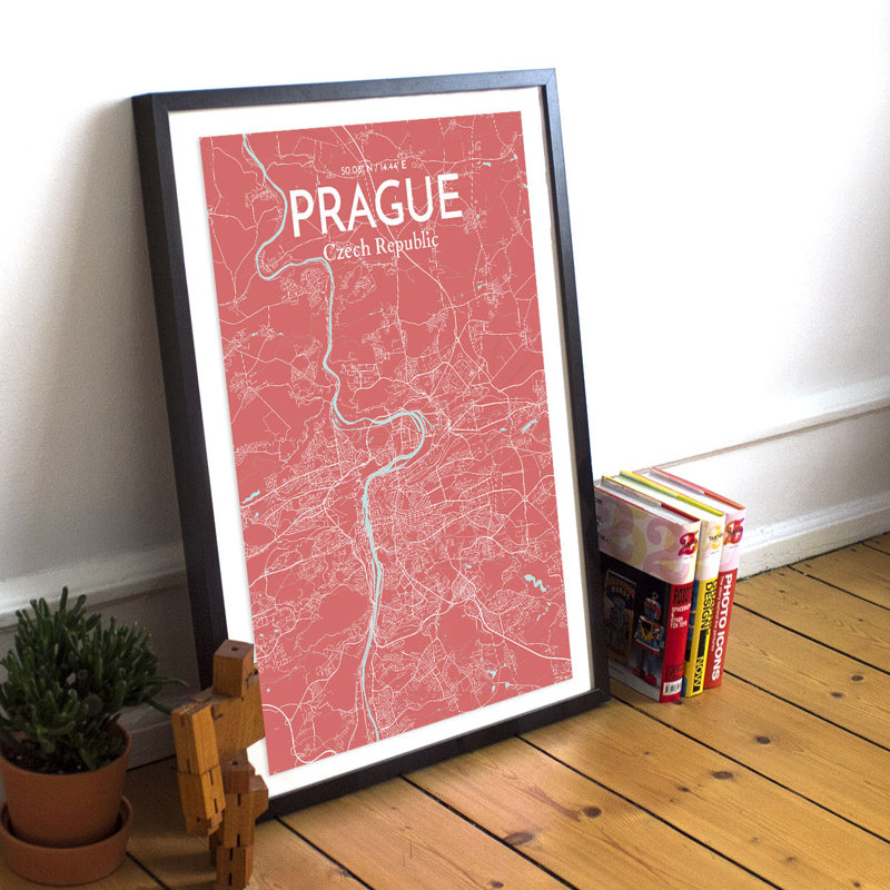 Prague City Map - Unframed Graphic Art Print on Paper, Red, 50.8cm H x 40.6cm W x 0.13cm D