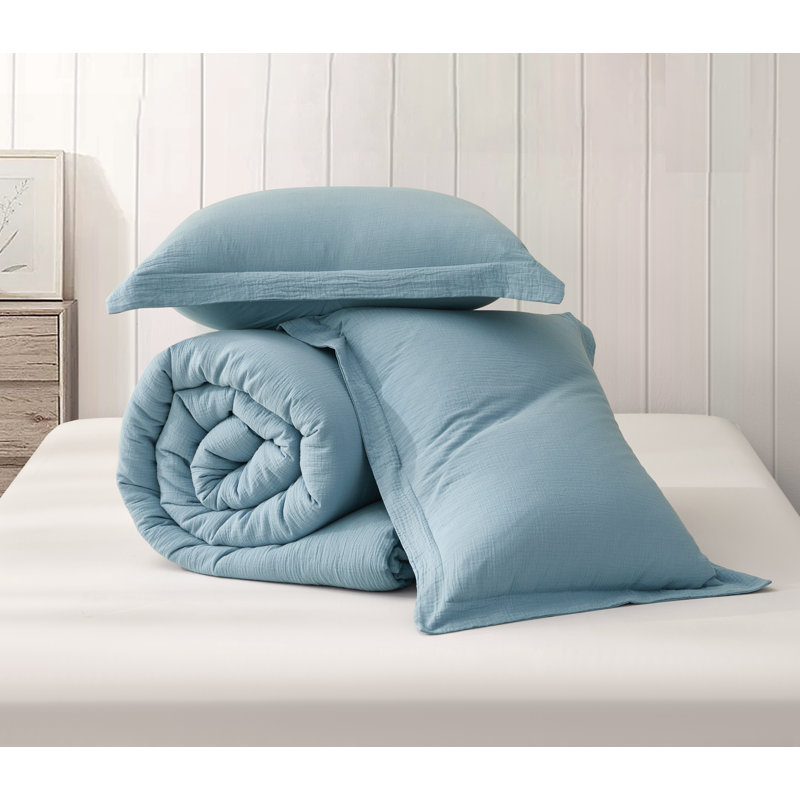 Breeze Cotton Gauze Comforter Bedding Set, Twin XL Comforter + 1 Standard Sham, Lake Blue