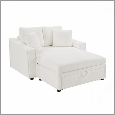 Modern Chaise Sofa 53.5" Sofa Couch Sofa Bed Sleeper Sofa with Pillows and Hidden Storage Space for Living Room , Bedroom,  Beige