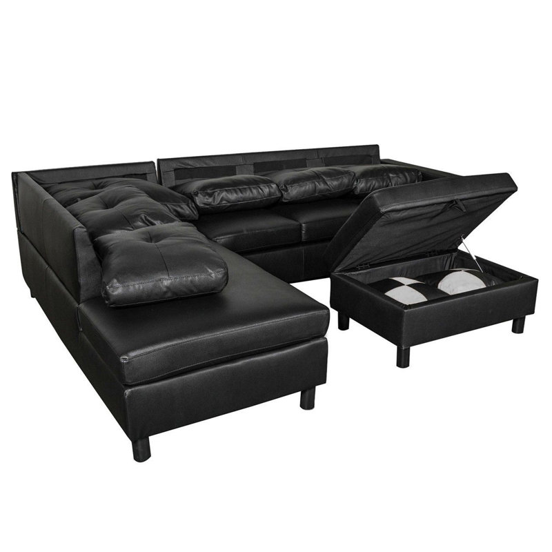 Aireanna 103" Wide Sofa Chaise, Black Faux Leather 2