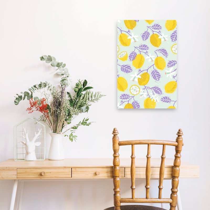Motif d'agrumes éclatant, affiche murale contemporaine abstraite et printanière aux fruits, avec un motif d'agrumes vibrant