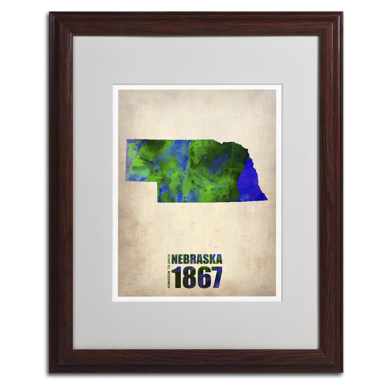 « nebraska aquarelle map »-cadre photo, reproduction d’impression sur toile, H 14 po x l 11 po x P 0,5 po, Brun