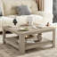Table basse carrée avec finition gris ardoise et rangement ouvert à double couche pour le salon