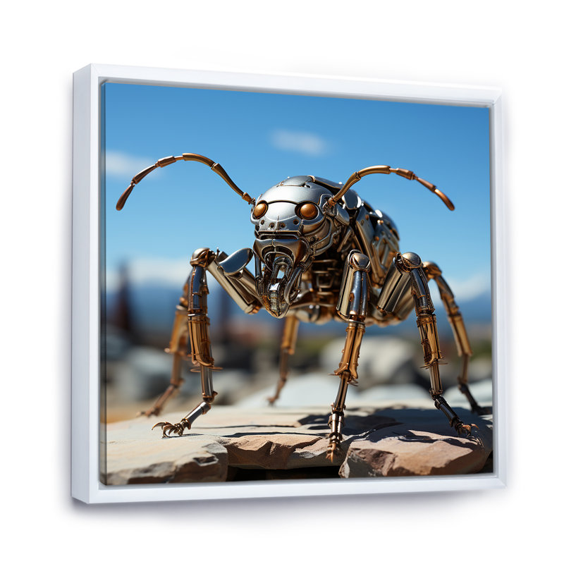 Fourmis industrielles II sur toile, Cadre flottant blanc, 24" H x 24" W