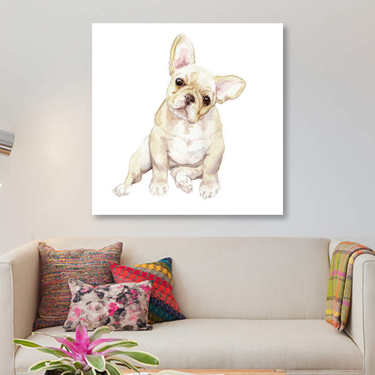 « blonde french bouledogue », reproduction sur toile, H 12 po x l 12 po x P 0,75 po, Toile tendue, Pas de tapis