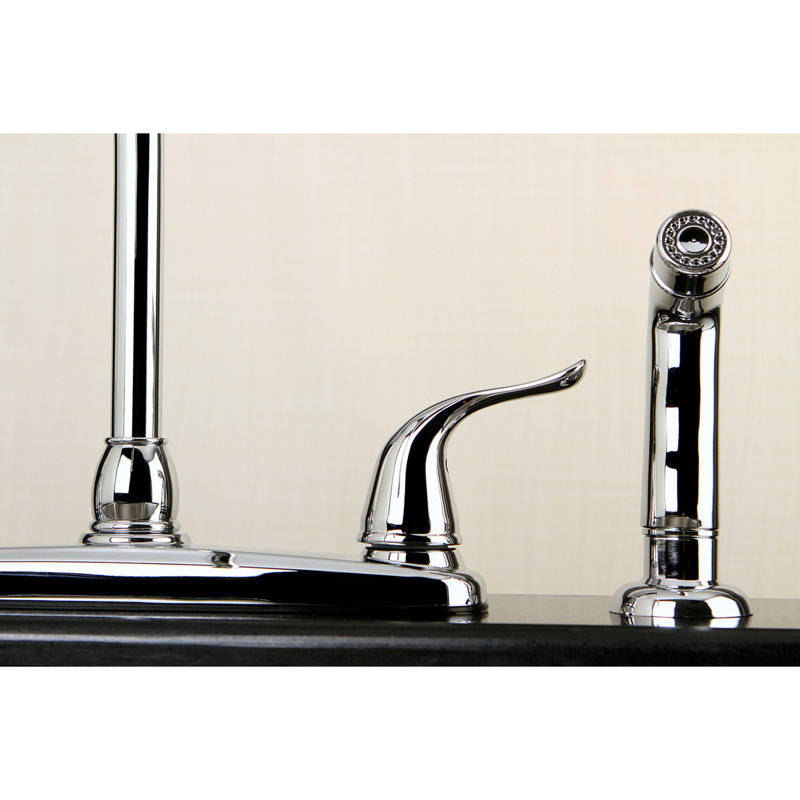 Kingston Brass Yosemite Two-Handle 4-Hole 8" Centerset Kitchen Faucet with Side Sprayer, Polished Chrome