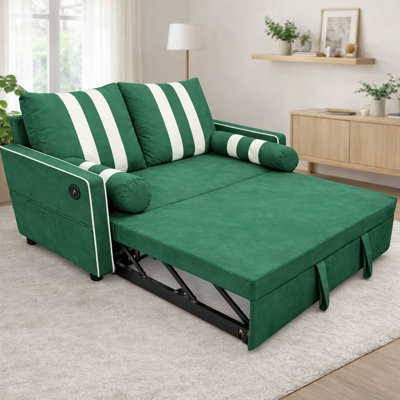Canapé-lit 2 places escamotable, canapé-lit convertible avec port de charge USB sur l'accoudoir, poche de rangement latérale élastique, conception compacte pour le salon ou l’appartement