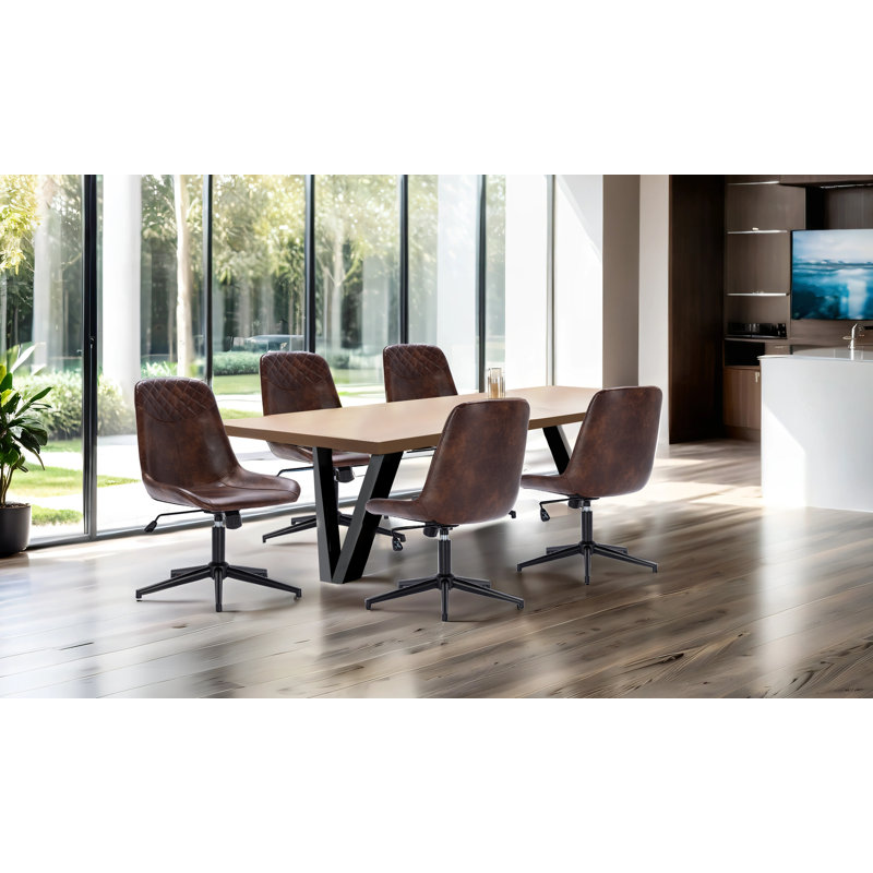 Mariello 23" Wide Adjustable Height Leather Swicel Office Chair With Quilted Backrest, Black, Brown