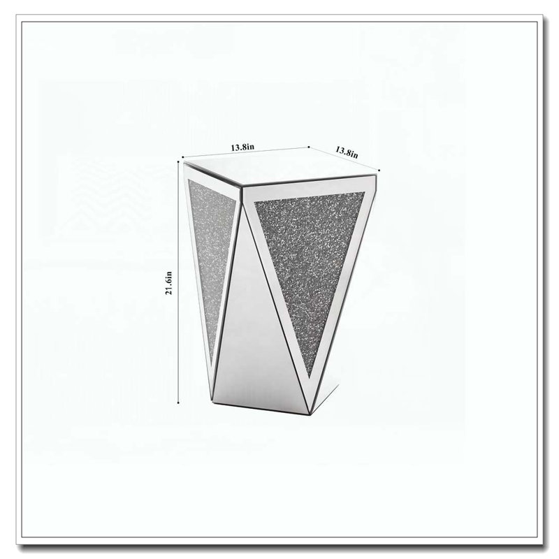 Table de bout en miroir argentée avec incrustation de cristal