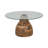 Verniece Coffee Table Wood Glass Metal Base Modern Sculptural Design with Sleek Round Top and Decorative Mixed-Material Construction for Contemporary Versatile Living Room Appeal