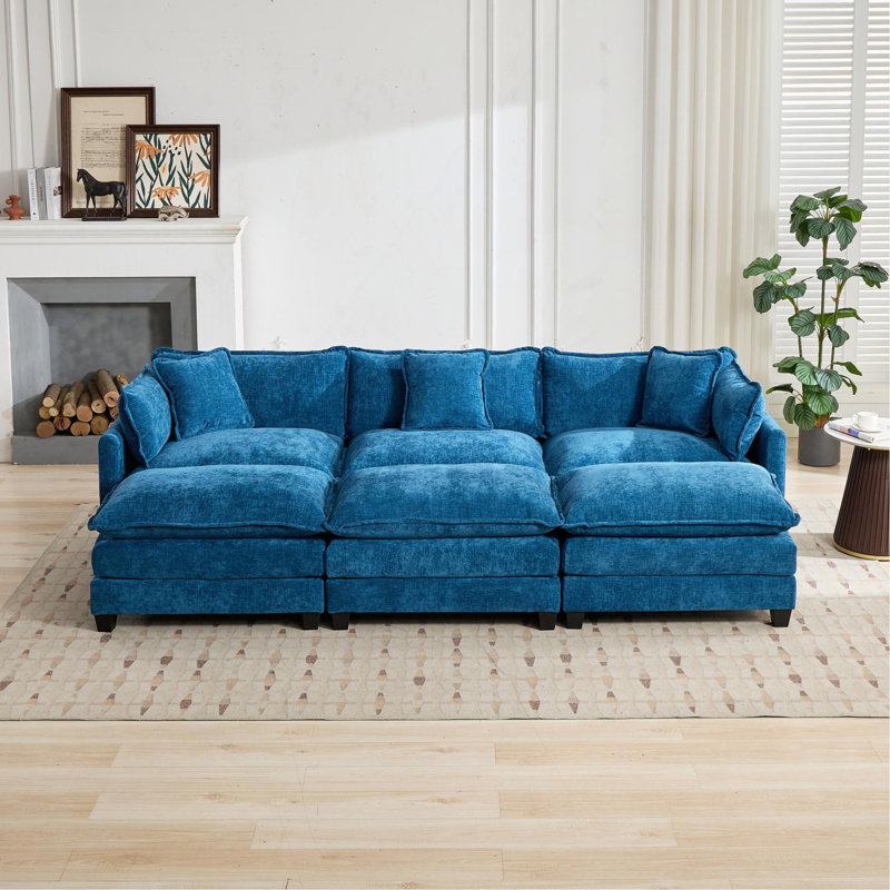 Canapé Cloud 3 places (le repose-pieds n'est pas inclus), canapé modulaire moderne, pour le salon, la chambre à coucher et les appartements, coussin de siège rembourré à double couche confortable, tissu chenille respirant, bleu
