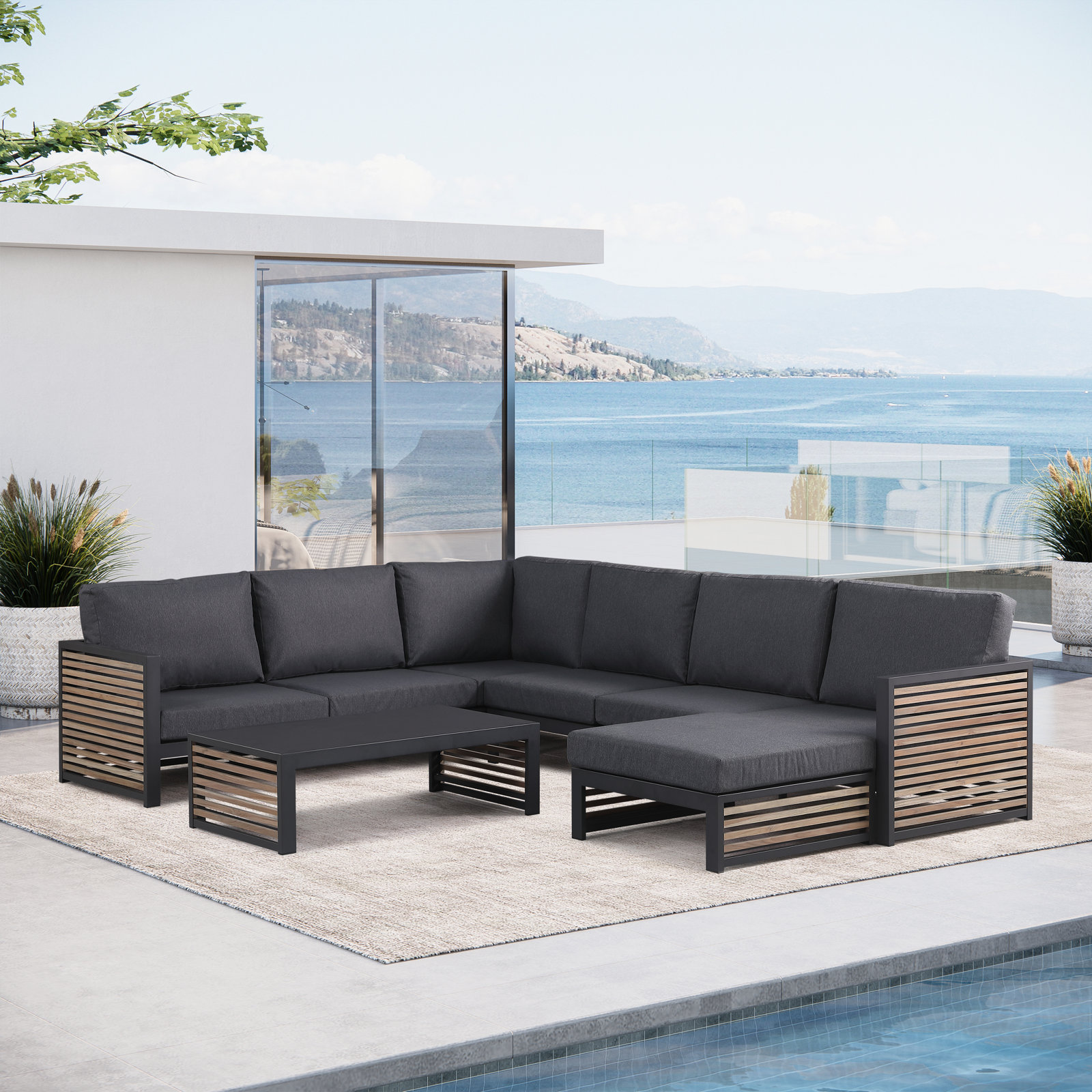 5-Person Teak Patio Seating Group, Left Hand Facing