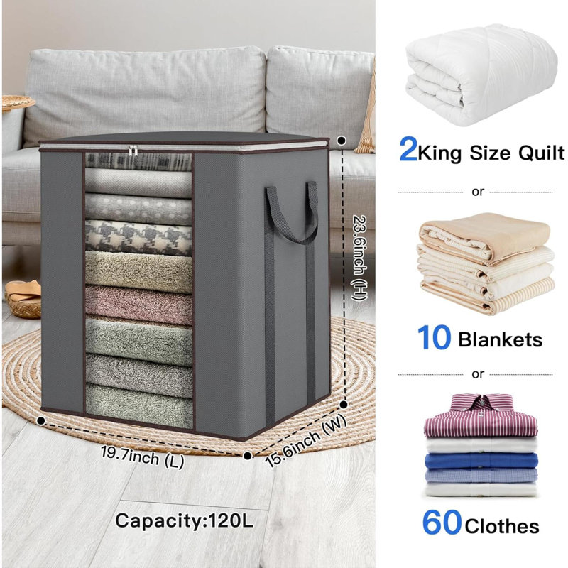 Extra Large Blanket Storage Bags 120L 2 Pack Comforter Storage Bags With Reinforced Handles Breathable Clothes Storage Containers For King Comforter Bedding Pillow Sheet