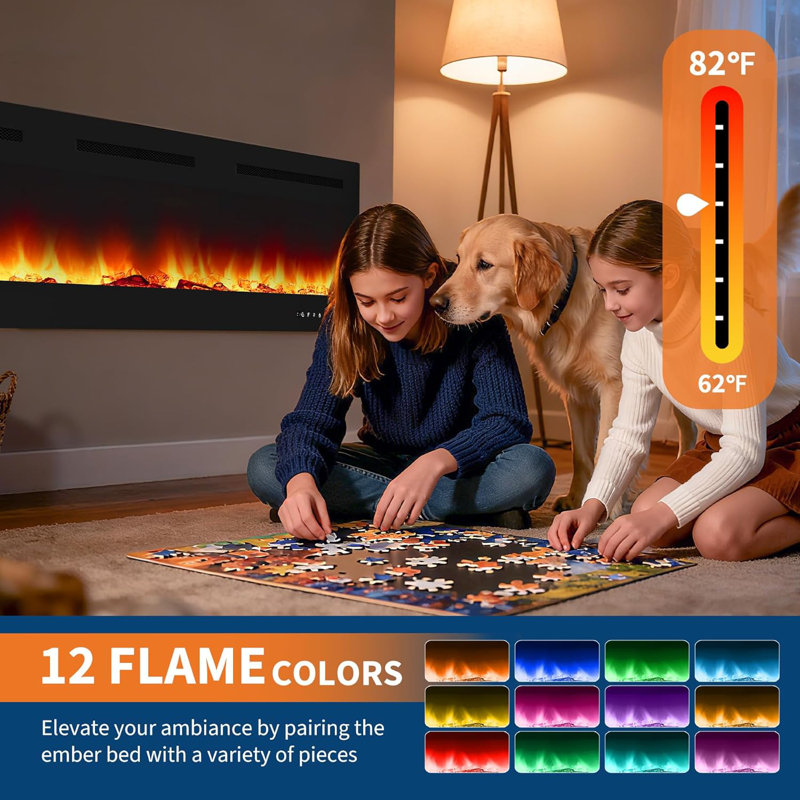 Foyer électrique mural et encastré 50 ", flamme à DEL 12 couleurs avec écran tactile et télécommande