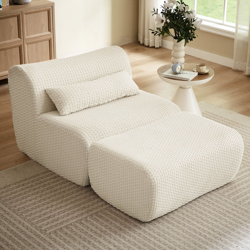 Fauteuil Cloud Boneless, moderne et surdimensionné, confort grâce au soutien en mousse, velours côtelé, crème, 2 places, usage multifonctionnel avec ressorts ensachés, aucun assemblage requis