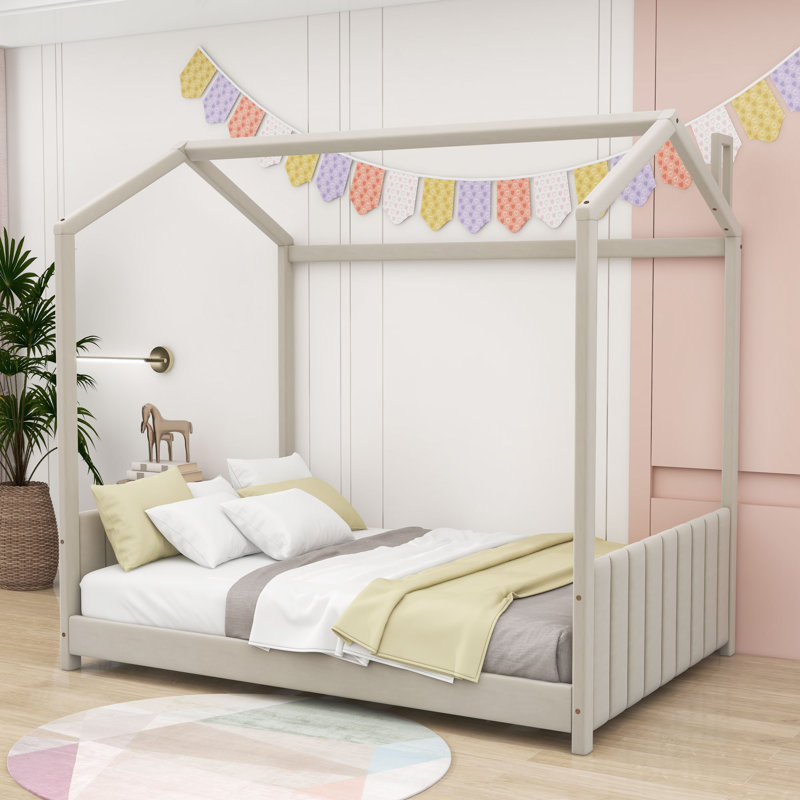 Lit en bois Molucca, Double, Beige