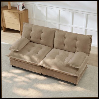 Causeuse de 77 po, canapé modulaire moderne, canapé à 2 places pour le salon, la chambre à coucher et un appartement, coussins de nuages confortables en treillis décoré, tissu chenille respirant, café clair