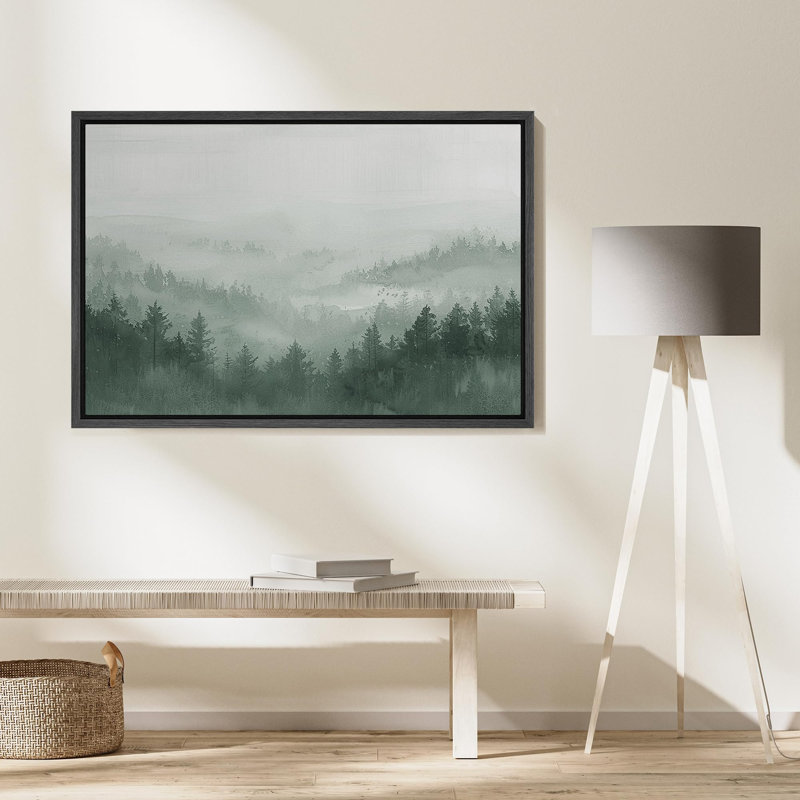 Paysage de forêt Woodland «Mystic Layers Emerald Forest Mist» sur, Cadre flottant noir, H 24 po x l 36 po