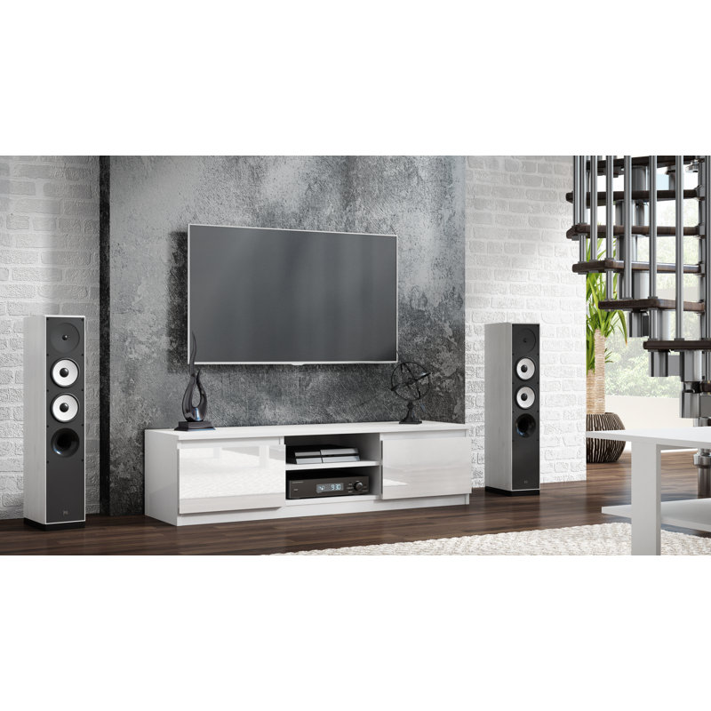 Delancey TV Stand, 36" H x 140" W x 40" D, High-gloss White Front/Matt reverse