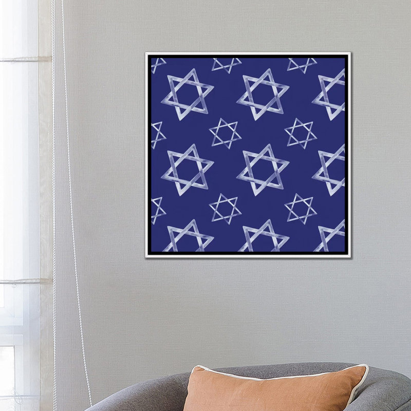 «Boho Hanukkah Collection H» par Grace Popp - reproduction imprimée, Pas de tapis, Toile blanche encadrée