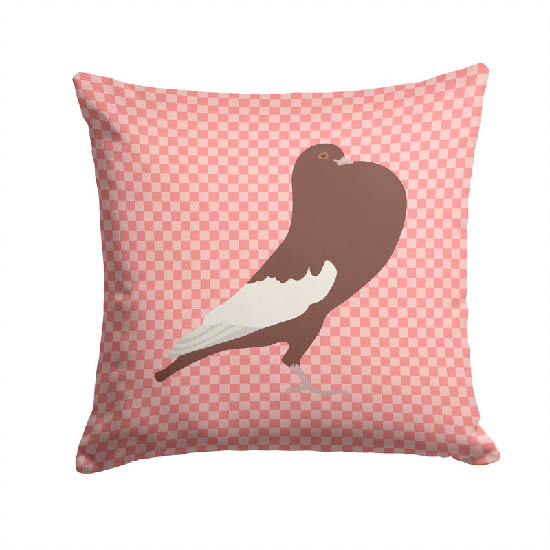 Coussin décoratif extérieur english pouter pigeon check, 14 po x 14 po, Rose