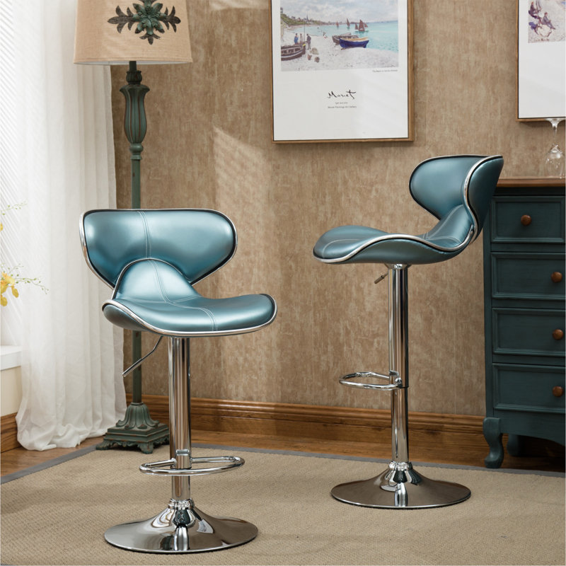 Ensemble de 2 tabourets pivotants réglables Masaccio avec base chromée Airlift, Bleu