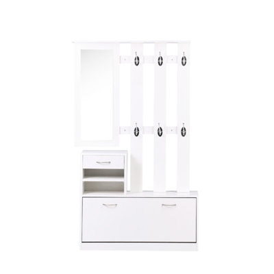 Armoire à la mode avec armoire à chaussures, étagère suspendue, miroir et vaste rangement moderne