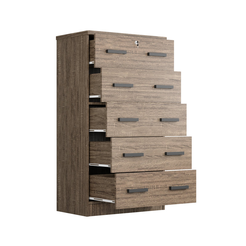 Commode 5 tiroirs 5 pouces Giello, Chêne de Sonoma foncé