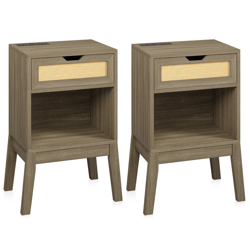 Ensemble de tables de bout Anurima de 25,5 po de hauteur avec rangement et prises intégrées