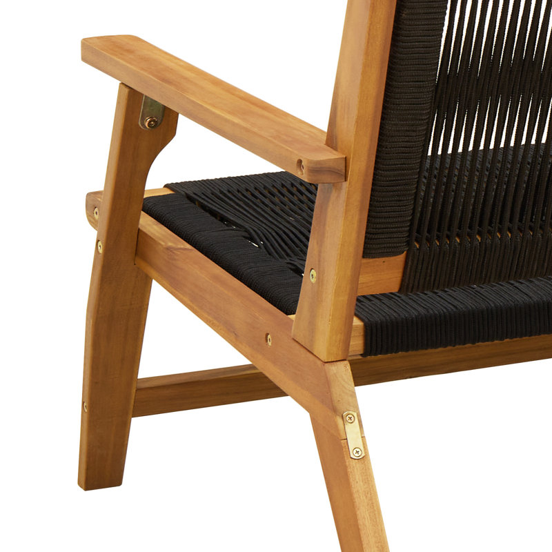 Garden Furniture Solid Acacia Wood Outdoor Seating Modern Design Chair, Black/Brown