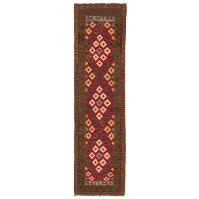 Runner 81 cm x 300 cm Geometric Wool Hand Woven Kilim