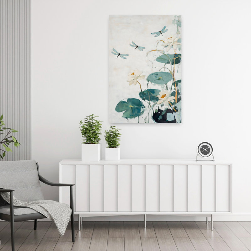 LilyPads, art mural contemporain abstrait, 36" H x 24" W