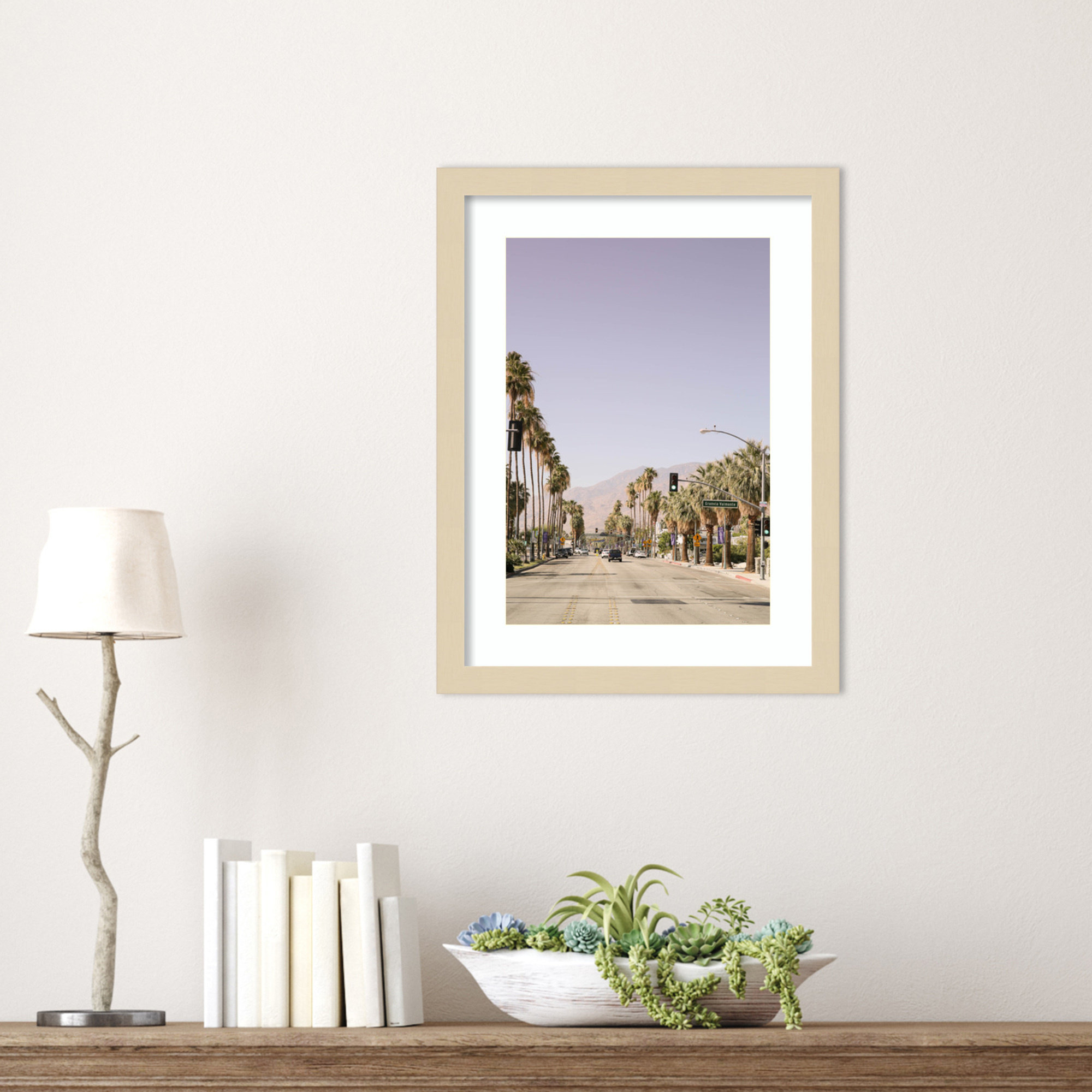 Palm Spring Street by Shot by Clint Wood Framed Wall Art Print, 17" H x 13" W, Brown