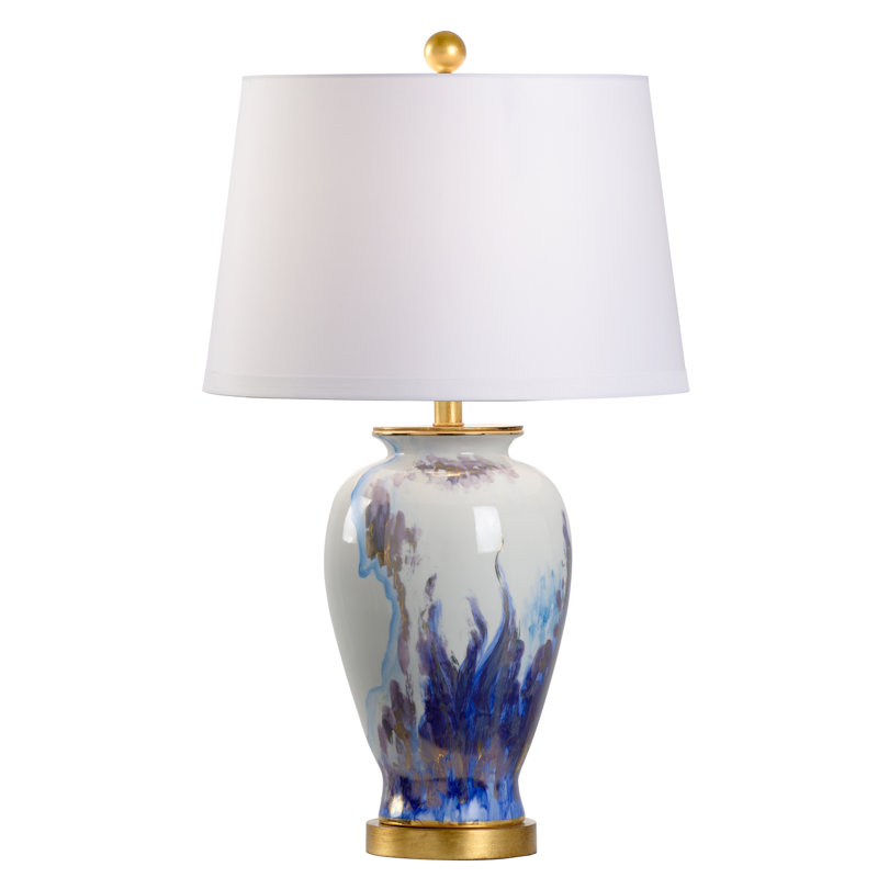 Hand-Painted Blue and White Ceramic Vase Lamp with Silk Shade