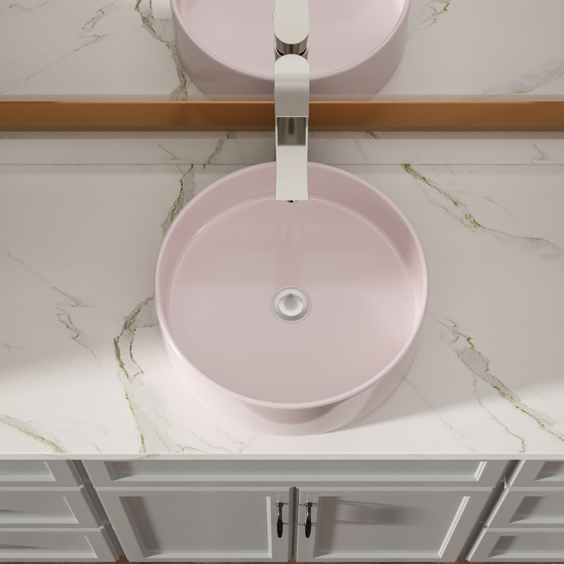 16" Pink Round Ceramic Vessel Bathroom Sink