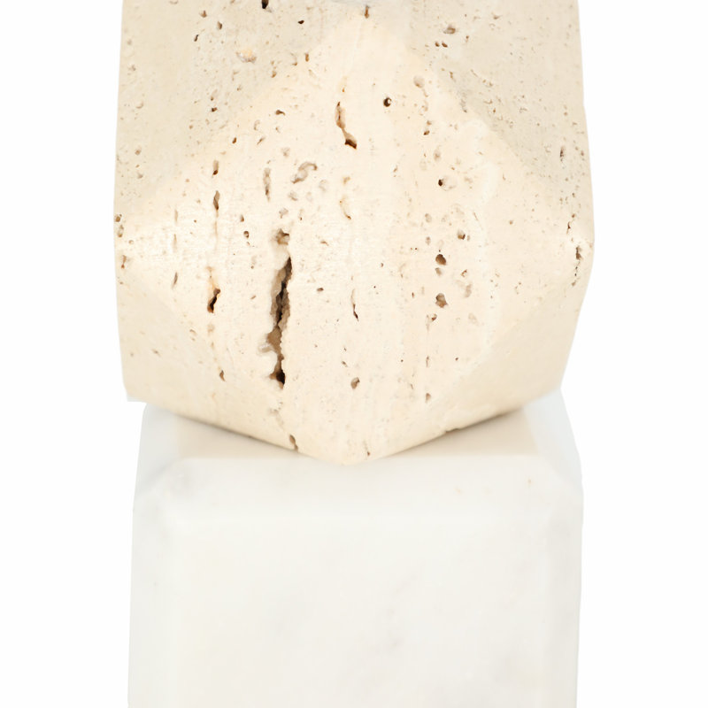Modern Stone and Marble Geometric Sculptural Bookends with Glam Accents - Set of 2, Tan
