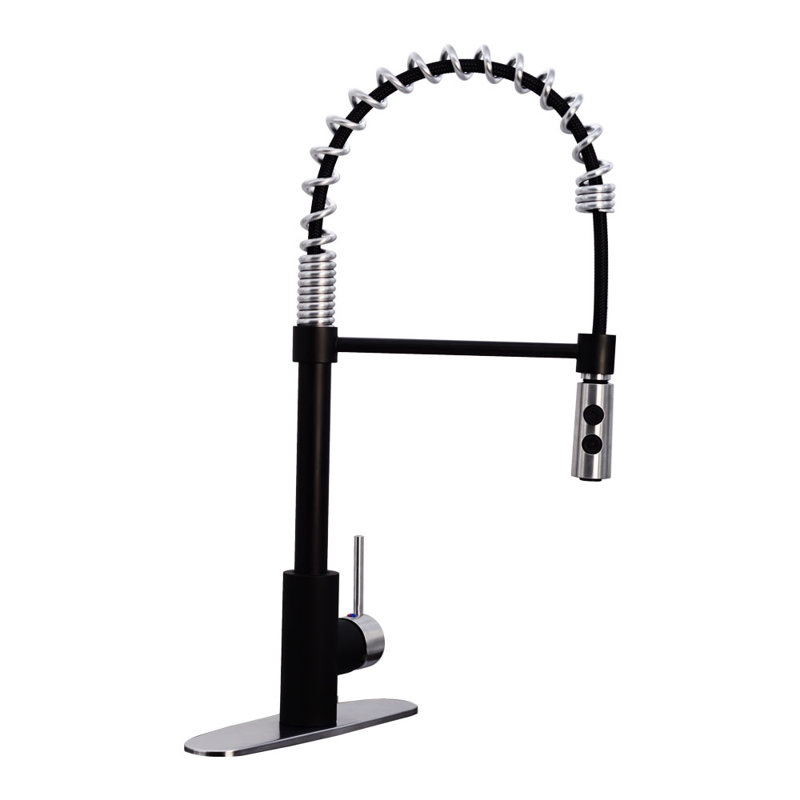 Westbrass Pull Down Spray Kitchen Faucet, Matte Black/Stainless Steel