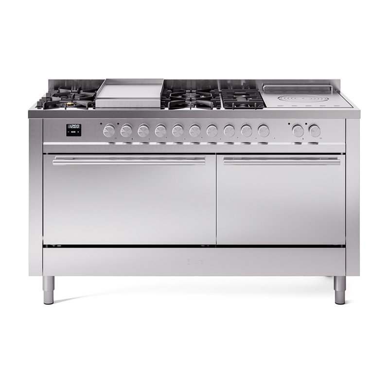 ILVE Professional Plus II 60 in Dual Fuel Range 7 Burner, Griddle, Frenchtop, Natural Gas, Stainless Steel