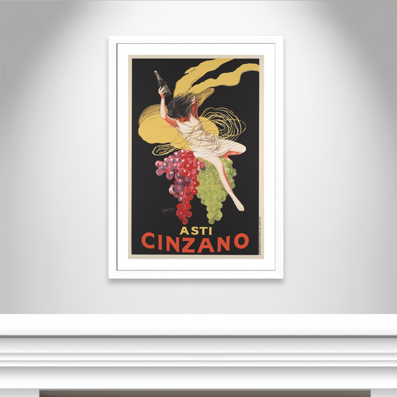 «Brickhill Asti Cinzano», affiche vintage encadrée sur papier en noir / jaune, H 43 po x l 31 po x P 1,25 po, Blanc mat
