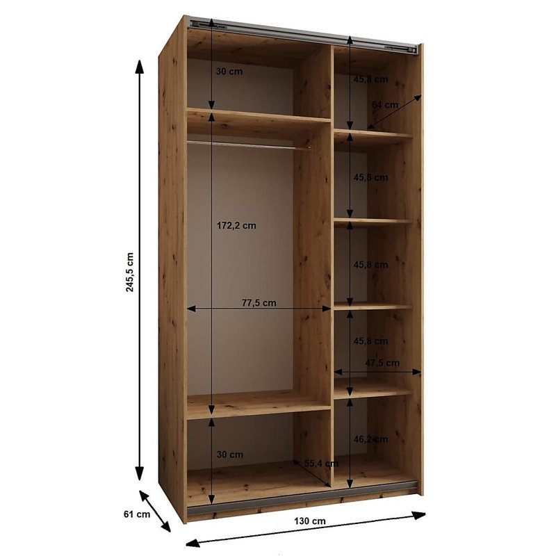 Manufactured Wood Wardrobe, 245.5cm H x 120cm W x 61cm D