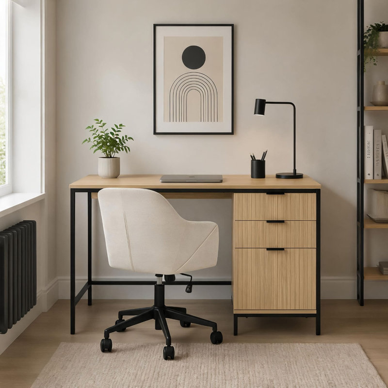 Wisbech 3 Drawer Oak Effect Metal Base Computer Desk