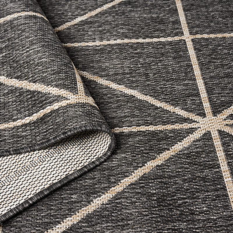 Patio Country Geometric Area Rug, Black/Beige, 5'2"x7'2"