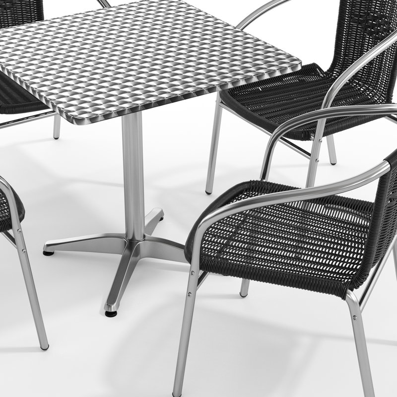 Haverhill 27.5'' Square Aluminum Indoor-Outdoor Table Set with 4 Rattan Chairs, 27.5", Black