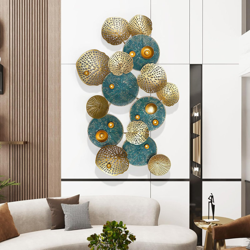 Metal Wall Art For Living Room,Large Metal Wall Decor,Modern Luxury Wall Sculpture,3D Lotus Leaf Wall Decor For Living Room,Dining Room Bedroom Outdoor 50''X26''