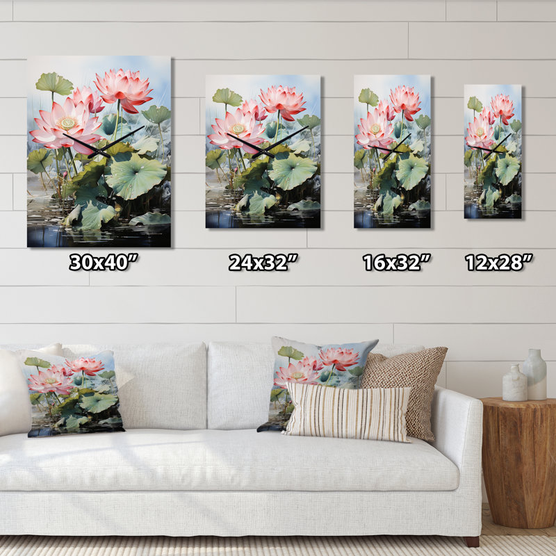 Horloge murale bouddhiste rose, rose et vert, H 32 po x l 16 po x P 1 po
