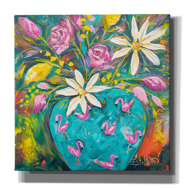 «Flamingo Vase» par Estelle Grengs, art mural sur toile, H 26 po x l 26 po x P 1,5 po