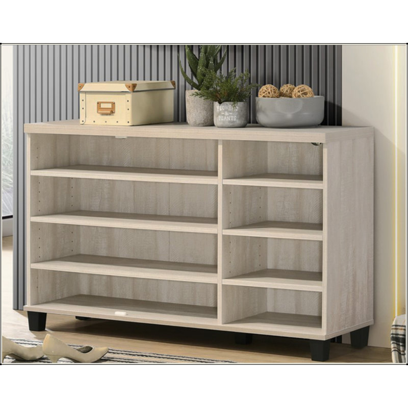 Corby 45" Dusty Gray Oak Finish 3-Door Shoe Cabinet, Oak