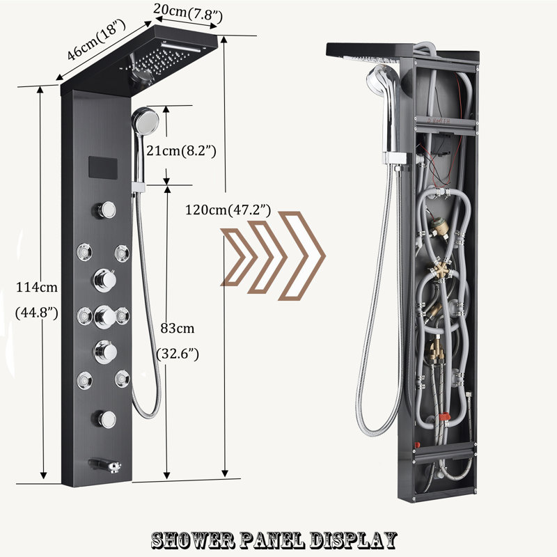 Bathroom Shower Panel Tower System LED Temperature Display Body Massage Jets Shower Set Waterfall Rain Shower Head 6 Functions Temperature